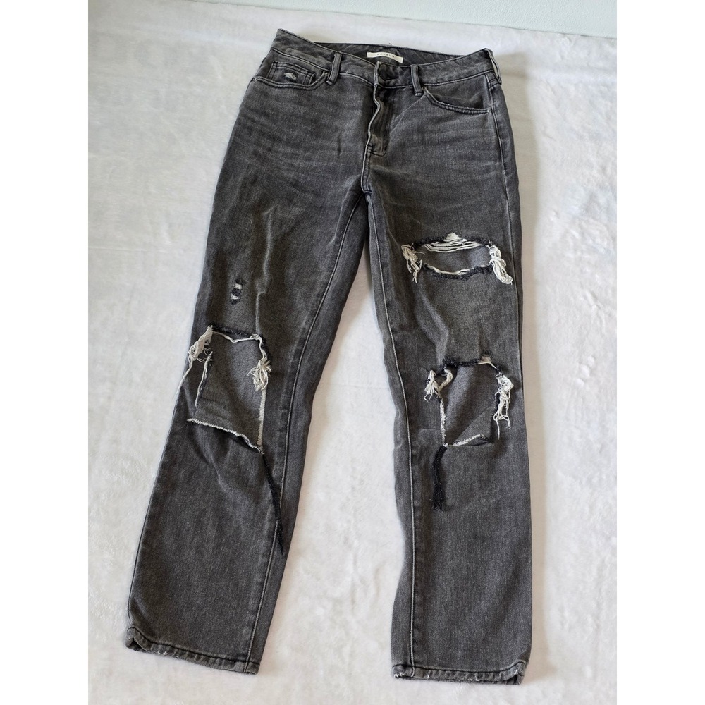 PacSun Womens Distressed Mom Jeans High Rise Faded Black Denim Size 26